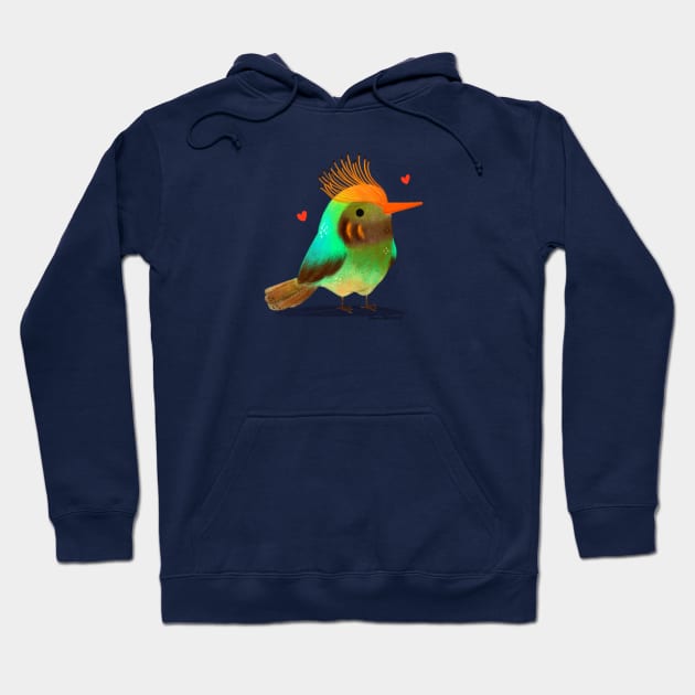 Rufous Crested Coquette bird with hearts Hoodie by julianamotzko